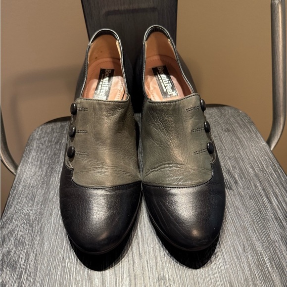 BeautyFeel Retro-Look Black and Grey Leather Cushioned Comfort Heels Sz 6-6.5 W - Picture 15 of 15